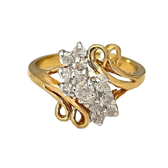 Vintage Vargas Ring Size 7 18K Gold Electroplate CZ Estate Cluster 5T - Picture 1 of 5